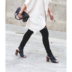 VINCE Faye Open Peep Toe Leather Bootie High Chunky Block Heel Sandal Wrap Boots